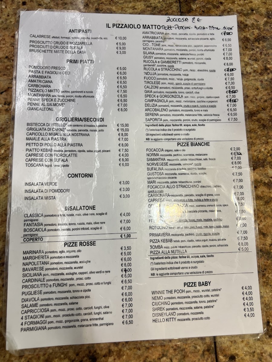 Menu Il Pizzaiolo Matto By 'ciotone'-1